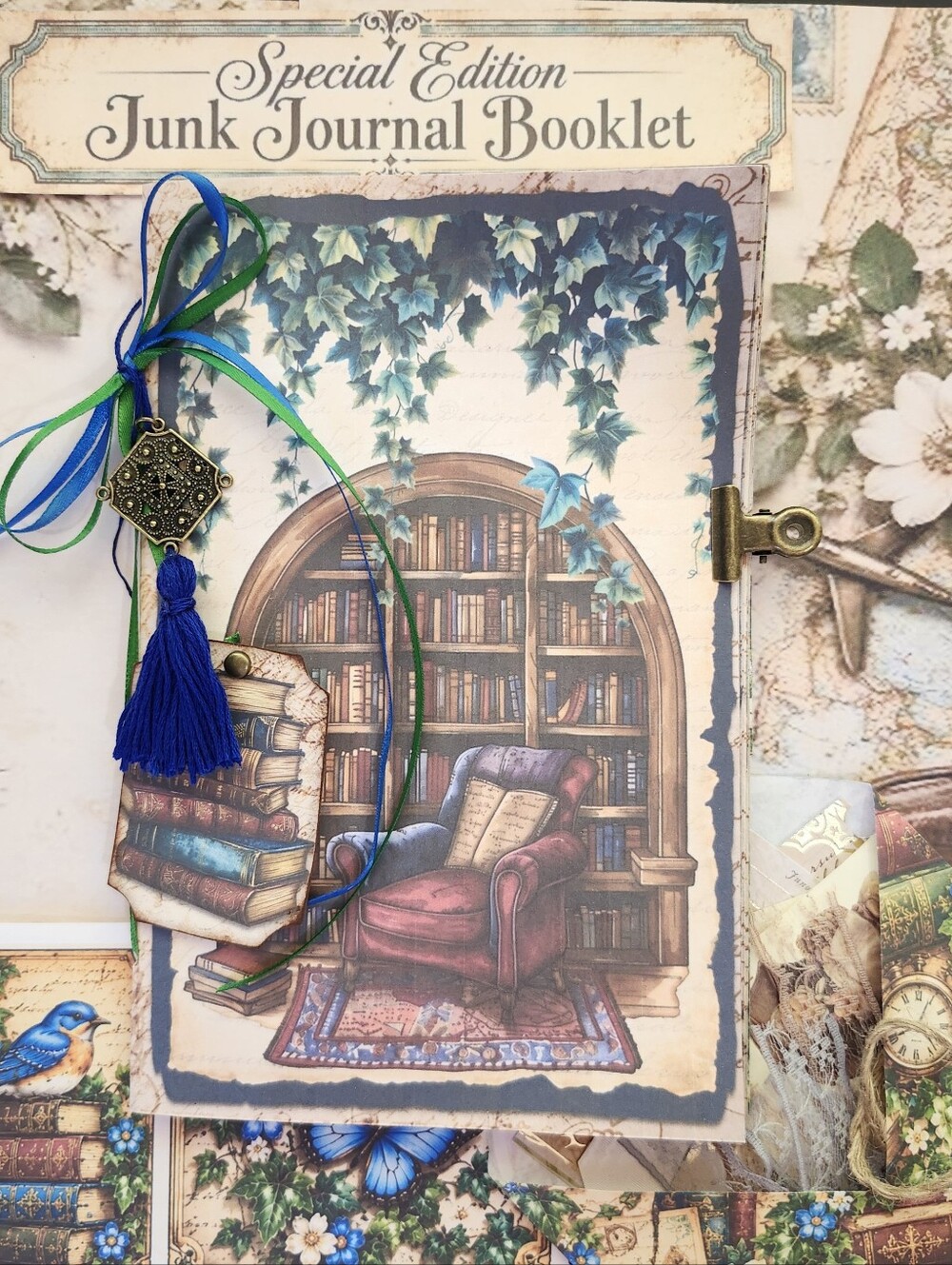 SPECIAL EDITION Handmade Junk Journal Booklet "BOOK CLUB" 40pg + Ephemera